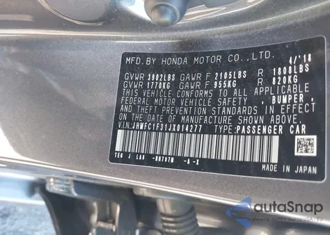 2018 Honda Civic Ex-T from USA, damaged, VIN JHMFC1F31JX014277